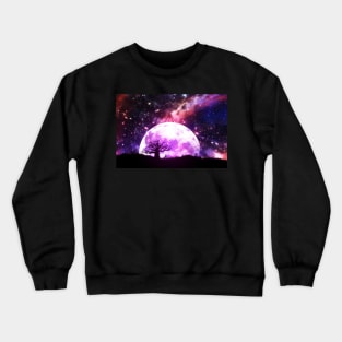 Lone tree over rising pink moon Crewneck Sweatshirt